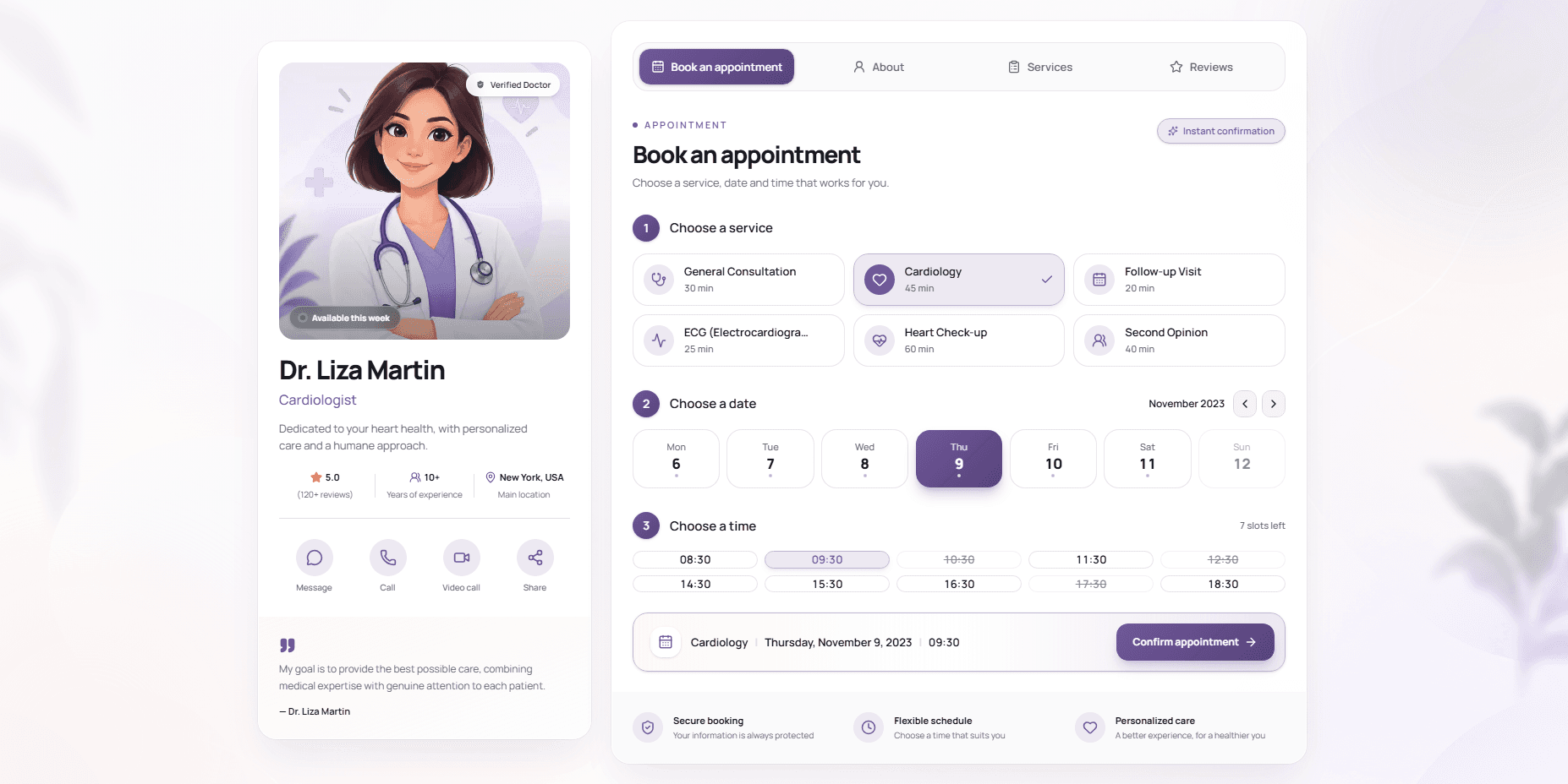 A doctor's public docare profile and booking page